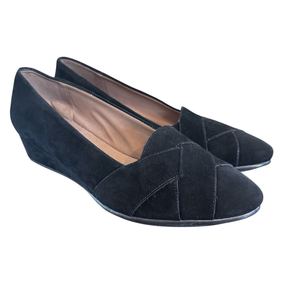 Easy spirit, black suede feel braid, weave wedge slip on shoes size 9, excellent - Picture 1 of 12